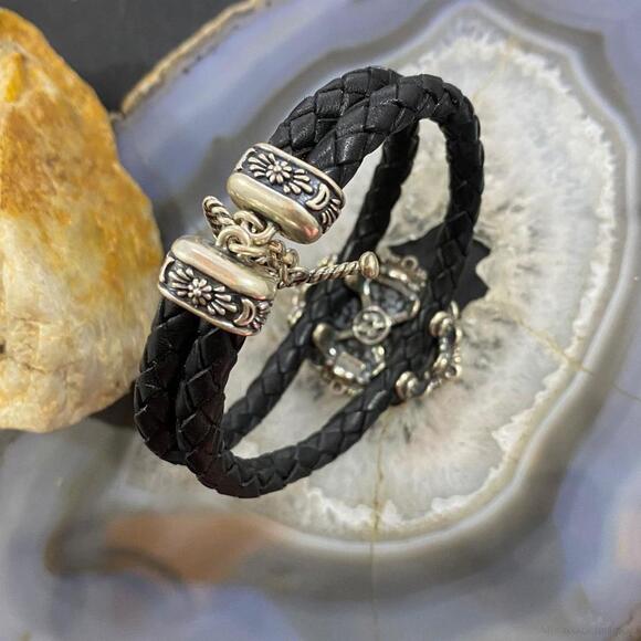 Carolyn Pollack Sterling Snowflake Obsidian Braided Leather Bracelet For Women - Picture 5 of 10